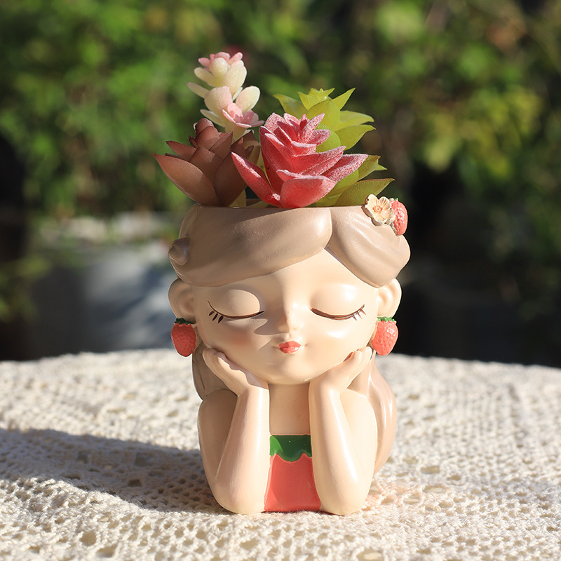 Chậu Cây Resin Chậu cây hình cô gái resin, chậu mọng nước mini, trang trí sân vườn, ban công và bàn làm việc (RG-238)