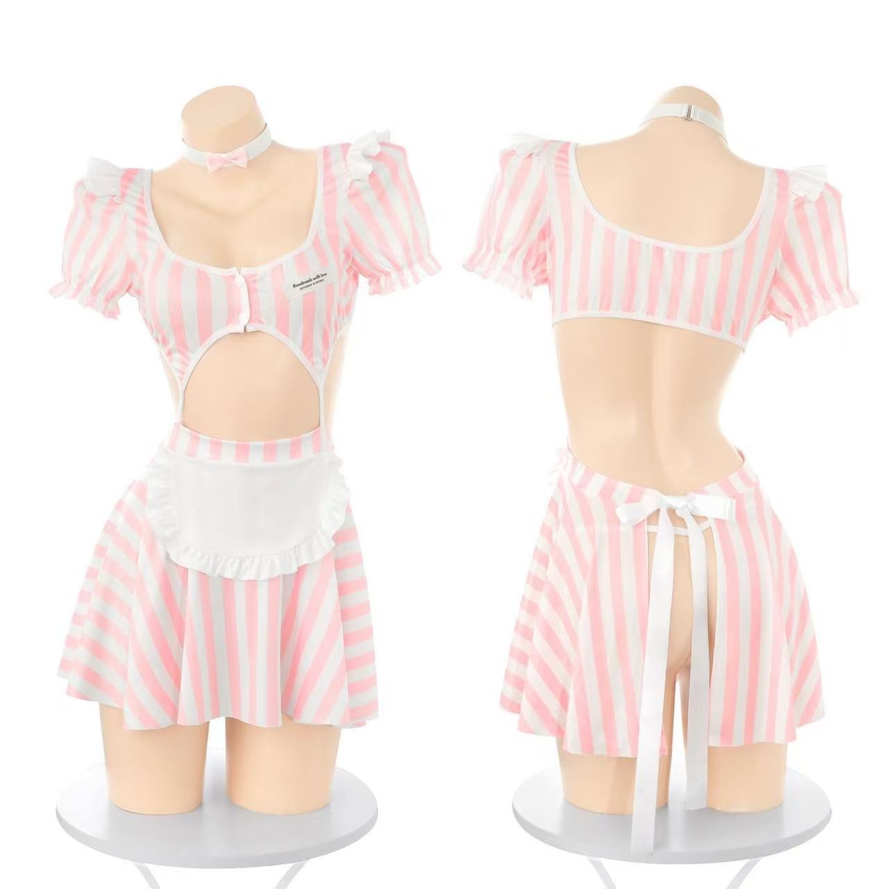 Seductive Maid Costume Set with Open-Crotch Dress, Headband and Choker — detail image 6