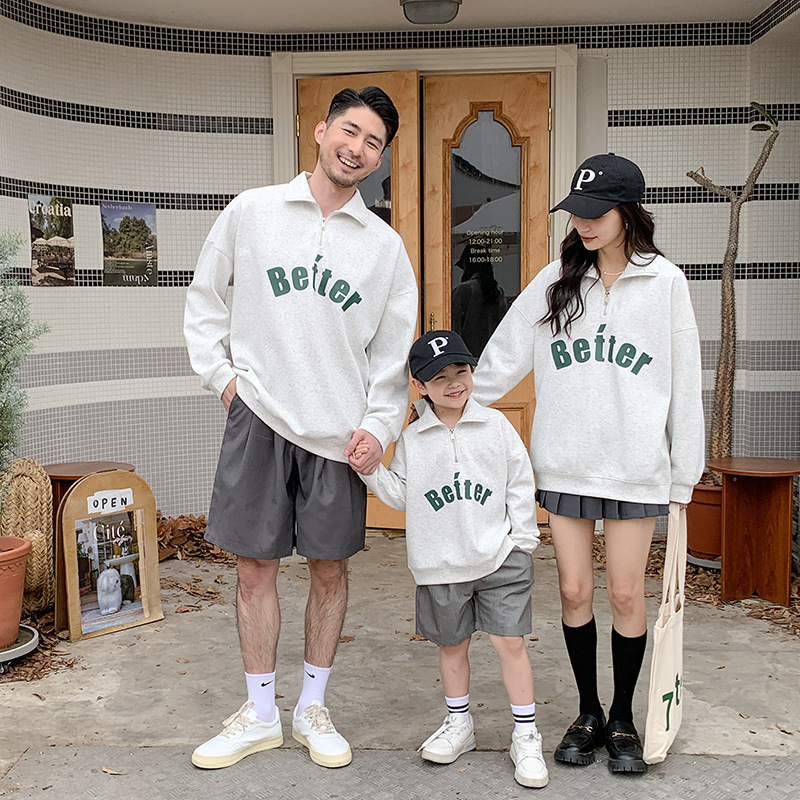 2026 Spring and Autumn Polo Collar American Retro Fashion Versatile Sweatshirt Parent-Child Outfit Korean Style Stylish Family Outfit