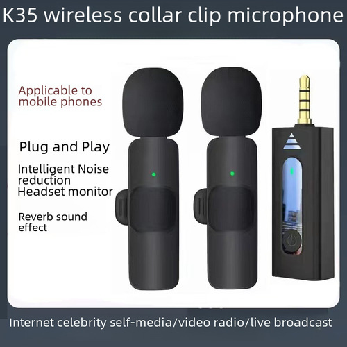 Wireless Lavalier Microphone K35 Compatible with Speaker Honeybee 3.5mm Hole Smart Noise Reduction Plug-and-Play Headphones for Monitoring