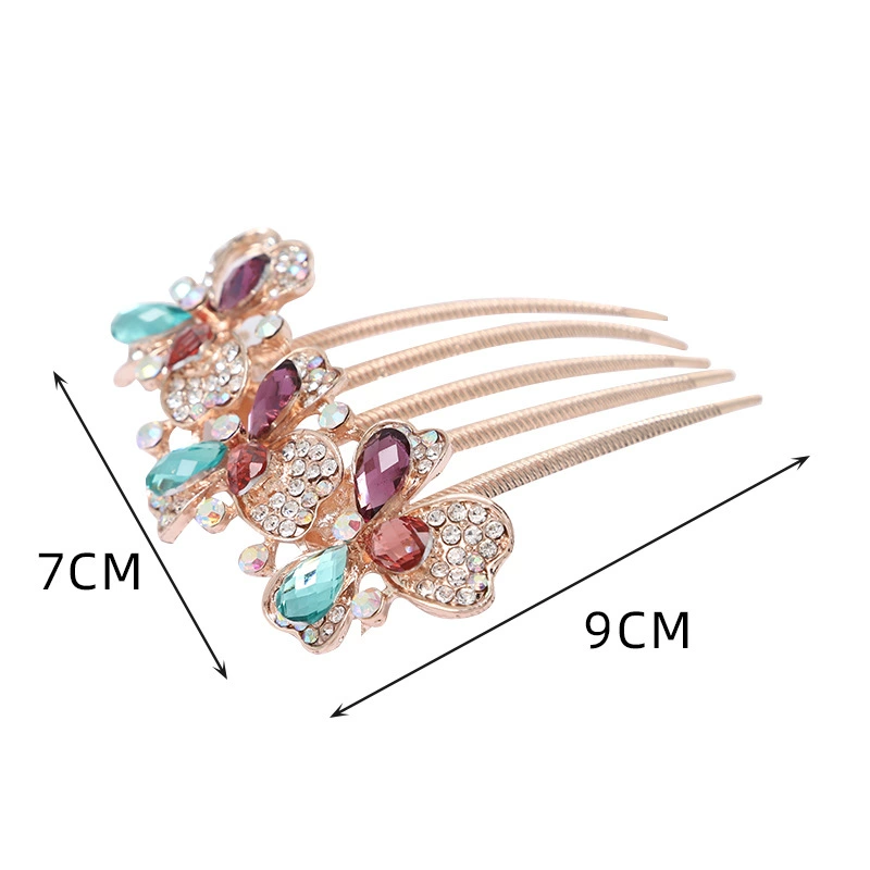 Japan and South Korea wind crystal insert flower type inlaid color diamond hair combing back head broken hair inserted hair jewelry