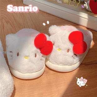 Trendy Slippers for Parent-Child Matching, Girls' Katie Plush Soft-Soled Winter Cat Plush Cotton Shoes, Cute and Warm Full-Cover for Children