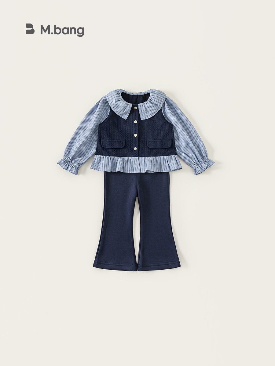 Ropa infantil Youbao, conjunto para niñas, estilo coreano de primavera y otoño, top con efecto de dos piezas y pantalones acampanados de manga larga, conjunto de dos piezas. image 3