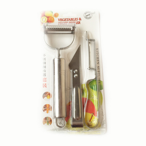Stainless steel peeler three-piece set potato peeling knife smiley face grater skin scraper duck feather clip run street stall