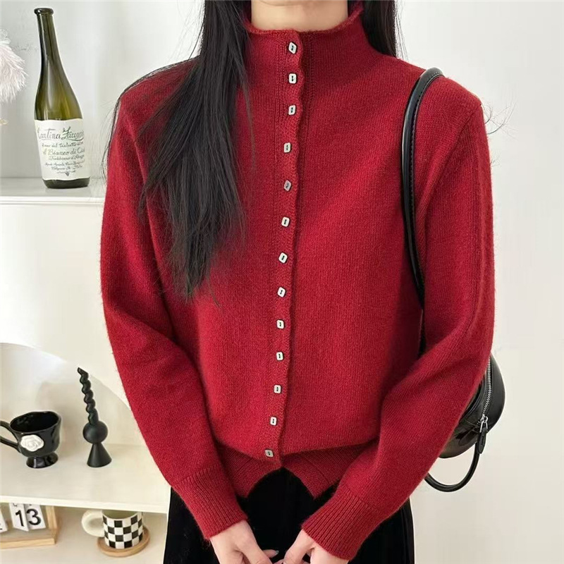 高级感灰色半高领毛衣开衫外套女秋冬2025新款爆款秋装针织衫上衣|undefined