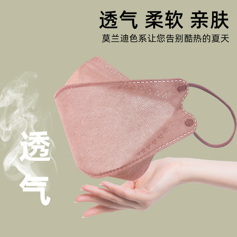 色口罩夏季薄款透气女高颜值立体不花妆鱼嘴柳叶型二层