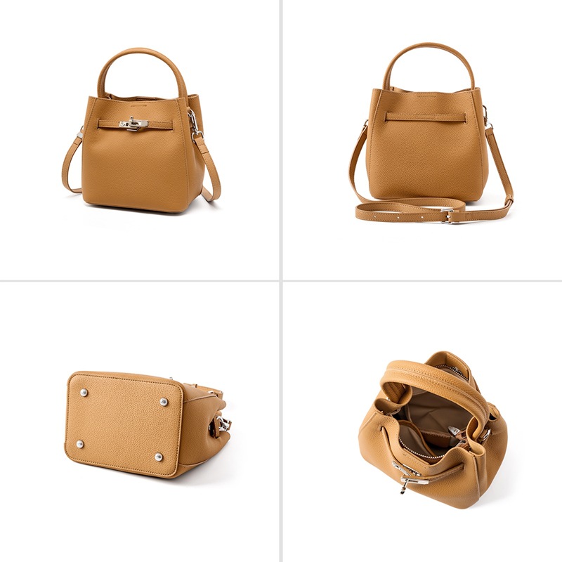 New Women's Genuine Leather Bucket Bag - Fashionable Commuter Versatile Designer Niche Crossbody Handbag - Thumbnail 4