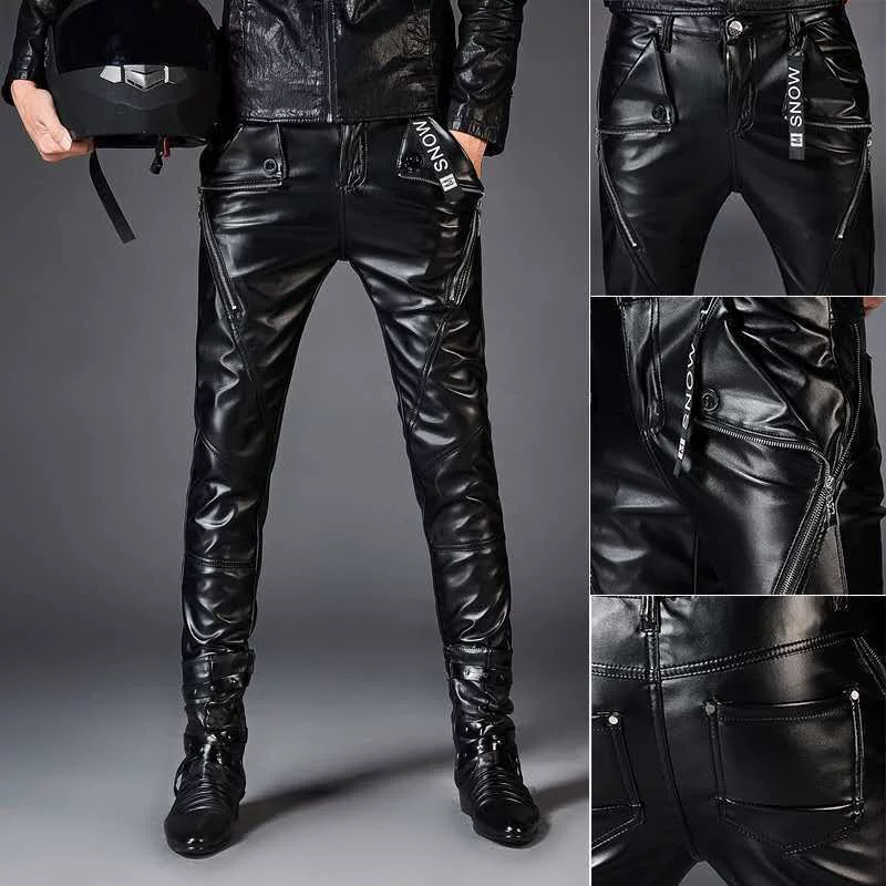 Мужские полиуретановые брюки slim‑fit в европейском стиле, чёрные (Y558/Y167/Y150), талия 28–38"