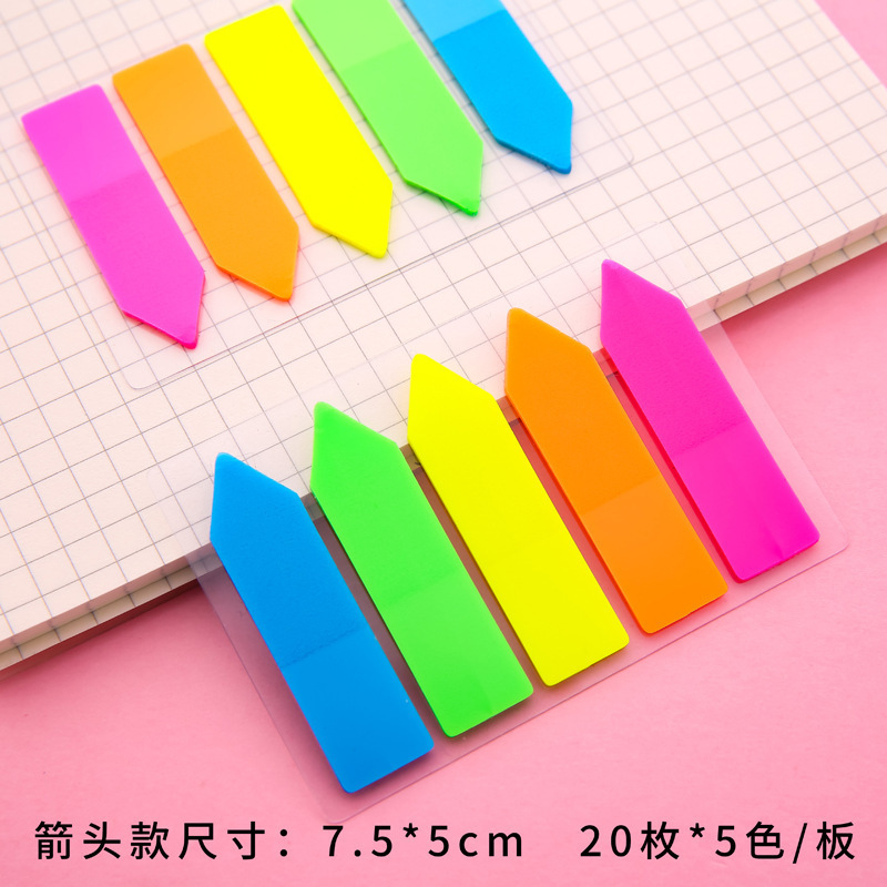 El papel de etiqueta de índice de notas puede escribir marcas, tiras pequeñas, marcadores de plástico, números de página de indicación transparente, película fluorescente