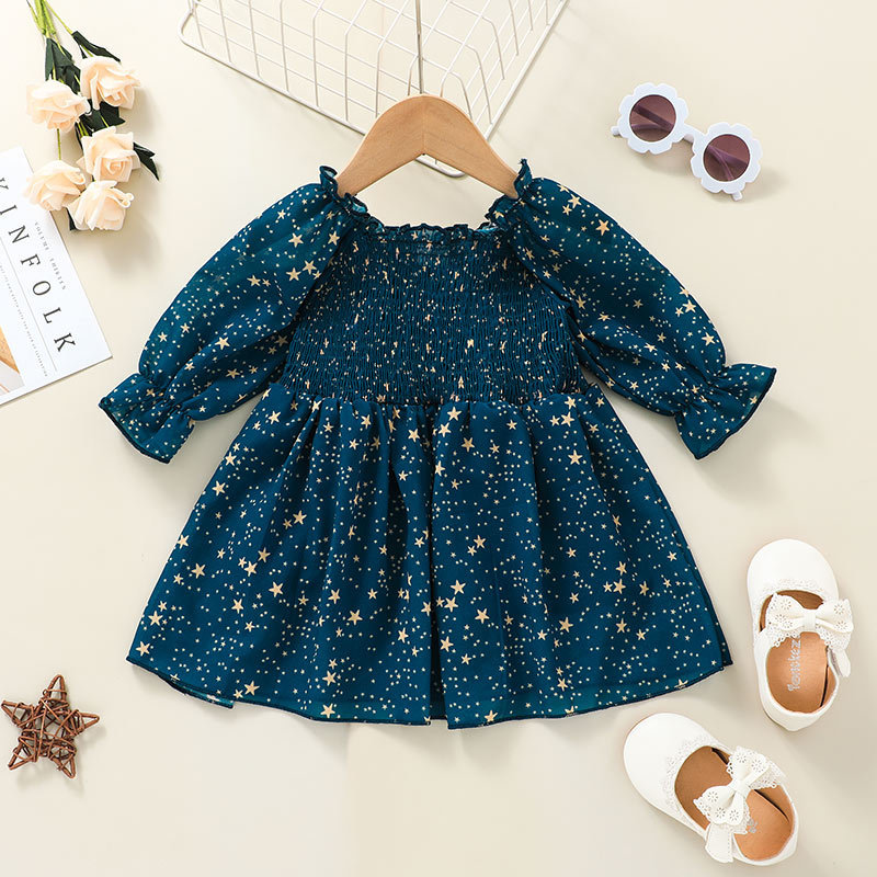 Fashion Contrast Color Star Printing Baby Body Long-sleeved Dress Wholesale Nihaojewelry display picture 1