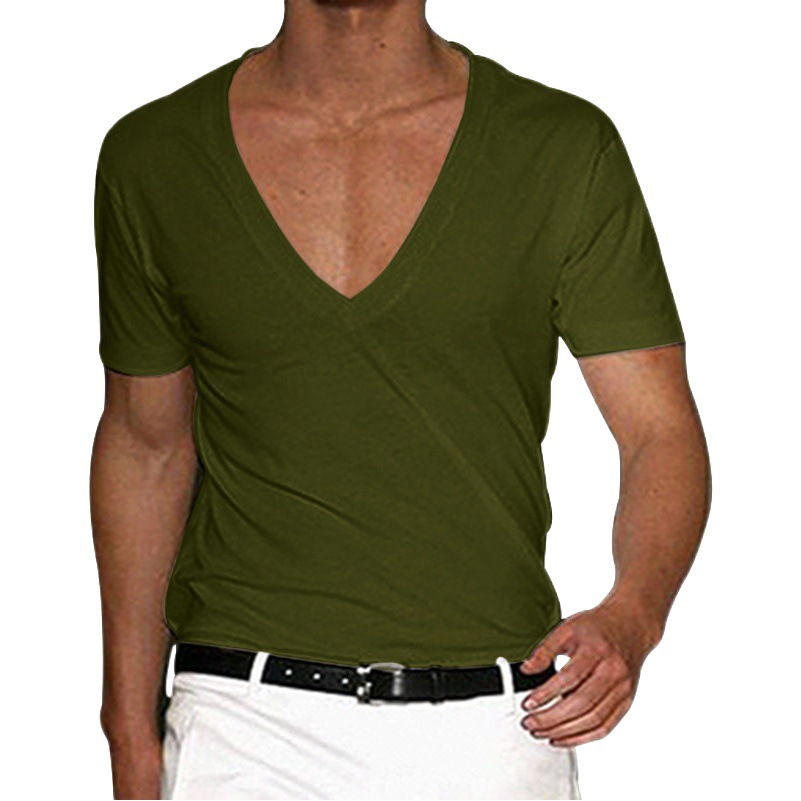 2025 estación independiente Camiseta de manga corta con cuello en V para hombres europeos y americanos Camiseta informal de color puro ajustada para hombres de Amazon Camiseta de manga corta para hombres