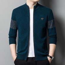 羊毛开衫男中年加厚针织衫2025春秋新款100%纯羊毛冬季爸爸装毛衣