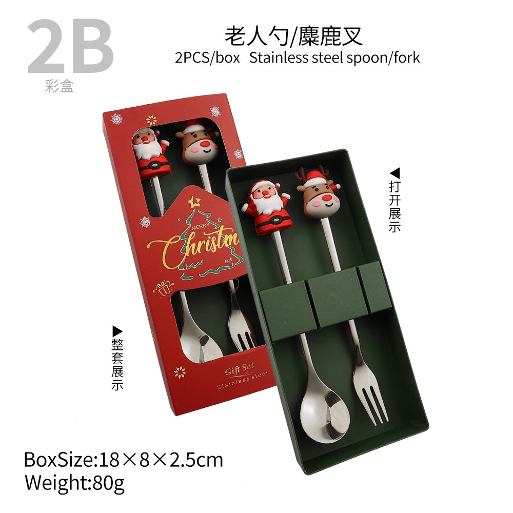 Cuchilleras de acero inoxidable transfronterizas muñecas de Navidad cucharas y tenedores juegos de regalo de café cucharas de postre horquilla de fruta pastel image 13