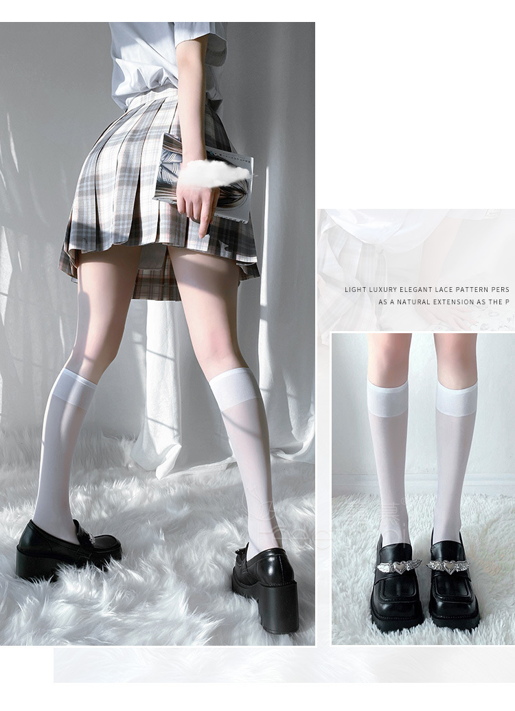 Feimu Mid-Calf Stockings 7230 Black Sheer Solid Color — detail image 35