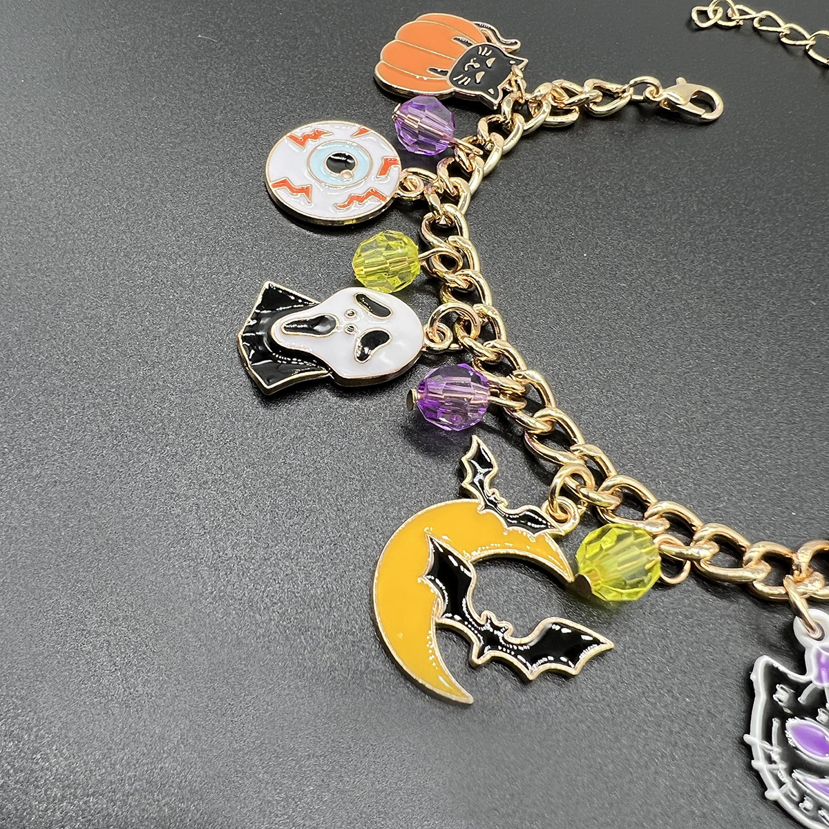 Halloween Charm Bracelet With Pumpkin Ghost And Bat Charms_voghion.com