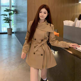 MIU系千金UM家2025秋冬网红新款英伦风双排扣韩版通勤风衣外套女