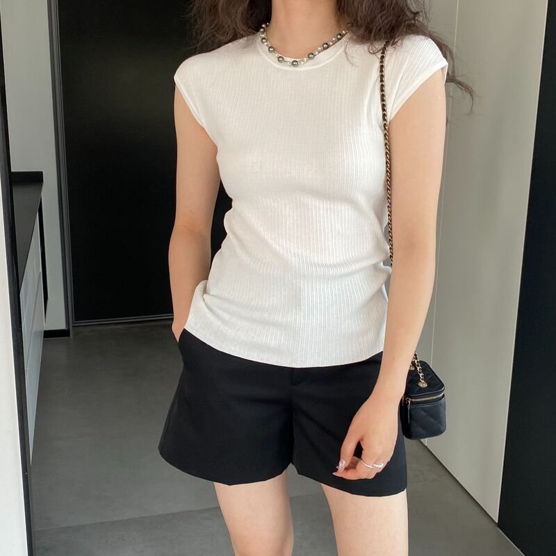 Carefully Selected 14-Pin Fine Pit Tencel T-Shirt Summer Slim t Loose Body-Modifying Pure Color Bottoming Shirt C1015