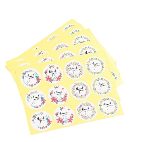 Colorful Flower Crown Thank You Baking Packaging Sticker Plastic Bag Decoration Sealing 12 Pcs