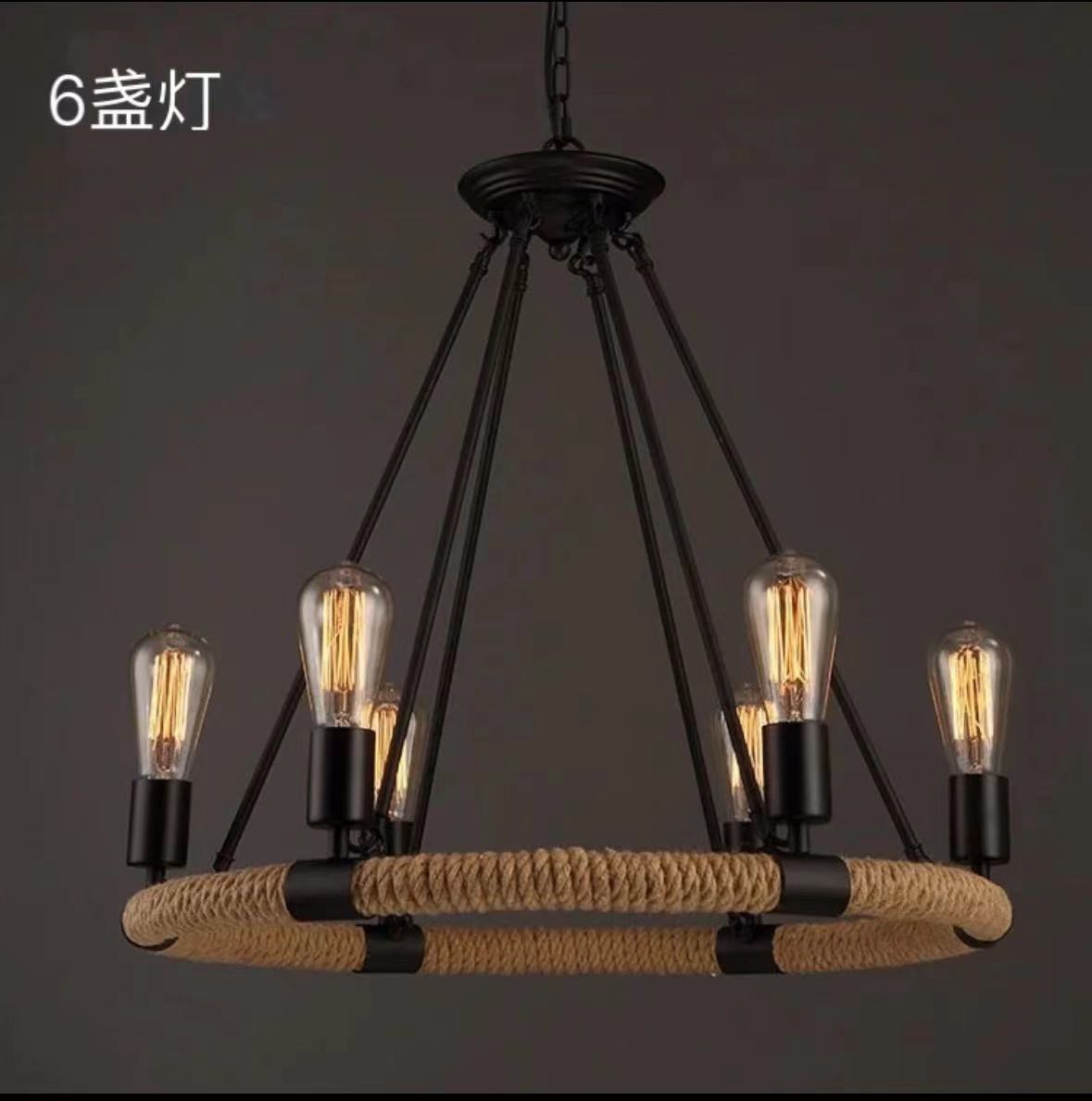 Lámpara de cuerda de cáñamo retro restaurante rustico bar tienda de ropa estilo industrial loft personalidad creativa lámpara nostálgica