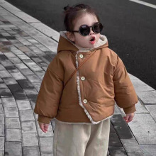 ins冬季韩版男童女童加绒加厚连帽棉服外套婴儿秋冬保暖防风棉衣