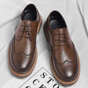 Brock leather shoes men's 2024 autumn formal business casual leather shoes British style retro board shoes a generation of hair