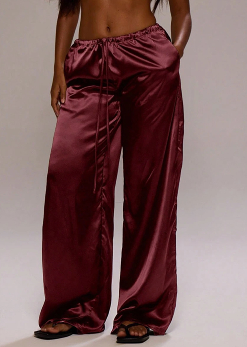 Women's Clothing Women's Trendy Satin Casual Pants Style Wide Leg Drawstring Trousers Loose Fit Spring For Formal & Casual For Women_ecoleips.com