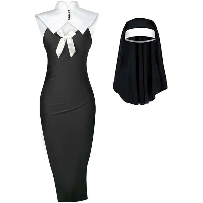 Cosplay Nun Costume Sexy Cross-Dressing Costume Halloween Vampire Tight Role-Playing Stage Performance Costume
