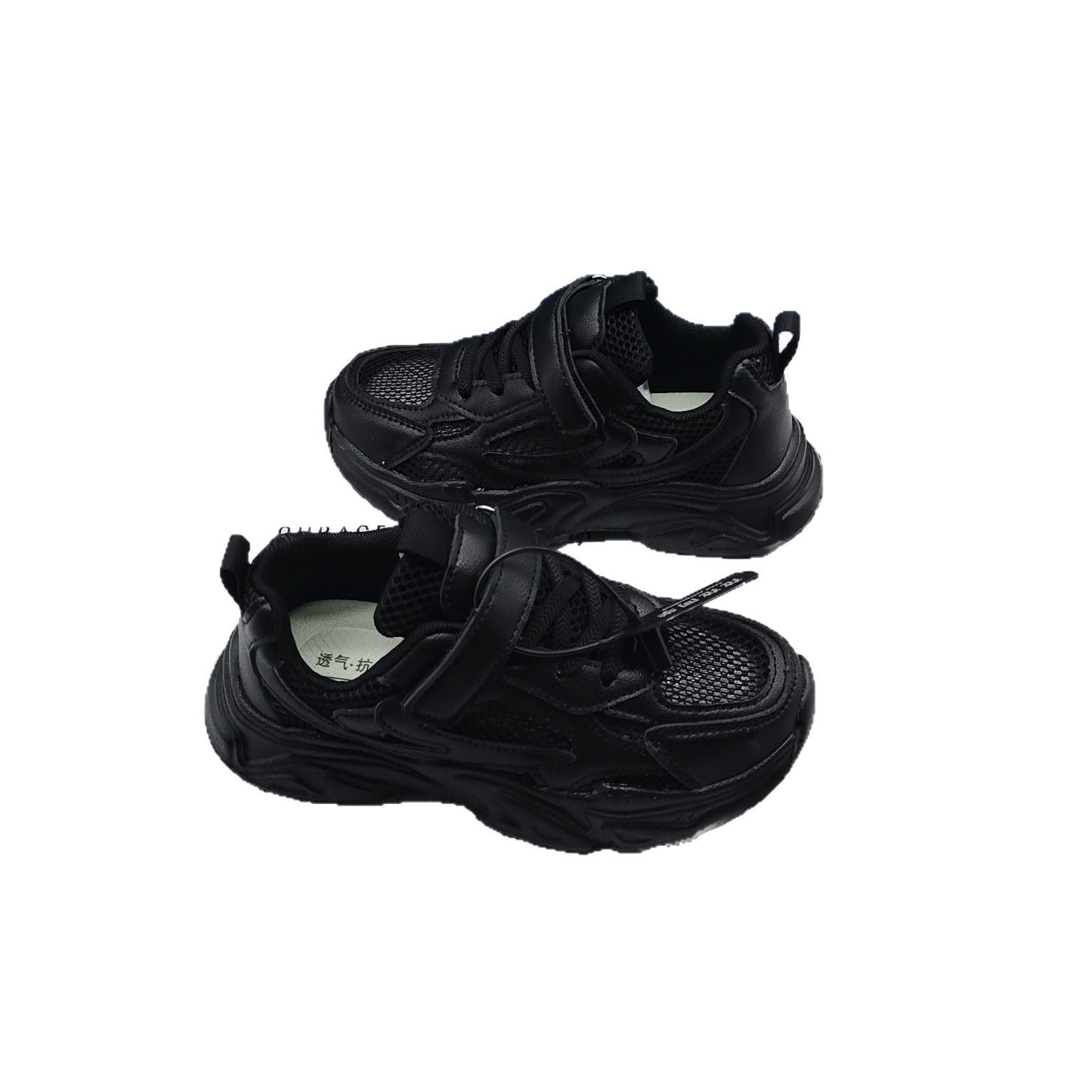 Single Net Boys 2025 New Spring Children's Velcro transpirable Calzado deportivo para niños de mediana edad Calzado para correr con suela ultraligera