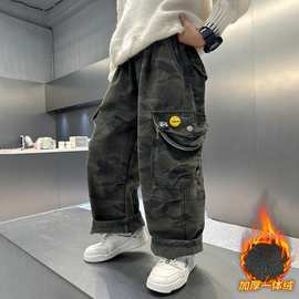 男童迷彩工装裤秋冬款2025冬季新款儿童装痞帅风休闲裤子大童冬装