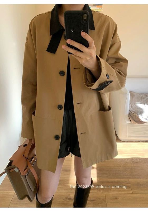 【意法】早秋卡其色风衣外套女英伦风高级感大衣宽松中长款休闲装|undefined
