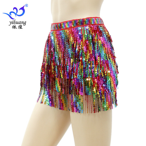 Latin jazz dane skirts for women girls Halloween festival performances clothing  belly dance sequins tassel Skirts hip scarf singers dancers  costumes 