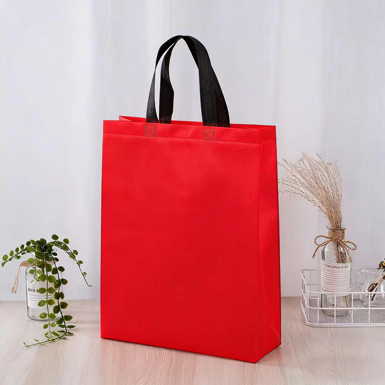 Bolso no tejido recubierto en stock bolso de supermercado de color sólido simple bolsa de compras portátil de publicidad en stock urgente