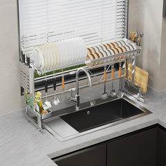 304 Stainless Steel Expandable Kitchen Sink Trivet Bowl Rack Plate Drying Rack Multi-functional Bowl Dishes Storage Rack