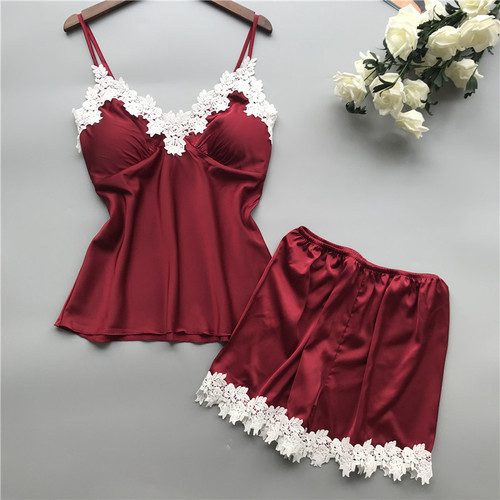 European and American sleepwear lace two-piece set silk-like home wear set for plus-size girls, summer loose fit