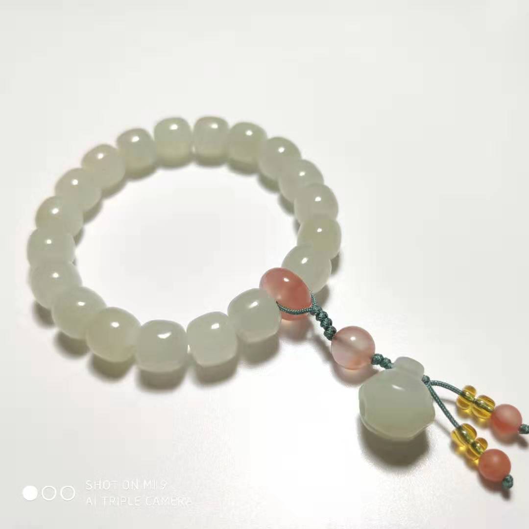 正宗和田玉晴水手串青海料青白玉老型珠南红天然正品特惠女款手链