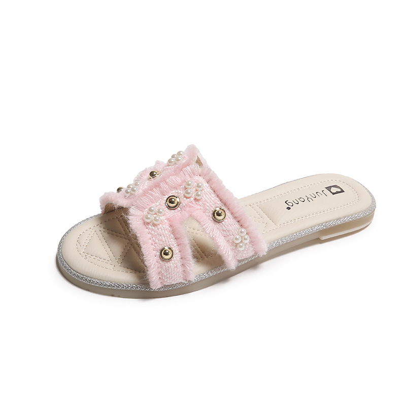 2023 primavera e verão novos chinelos de pérola outerwear casual flip-flops de fundo plano strass fundo macio superfície macia chinelos confortáveis_voghion.com