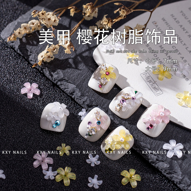 Nail Art Small Jewelry Cherry Blossom Resin Five-petal Flower Nail Flower Accessories Internet Celebrity Fresh Three-dimensional Decoration New Style