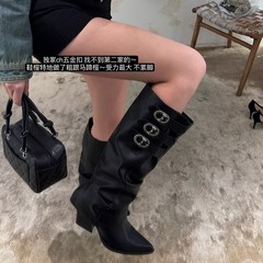现货~2ways战靴 定Z克*心五金扣可拆卸靴套两穿靴子女款长筒靴女