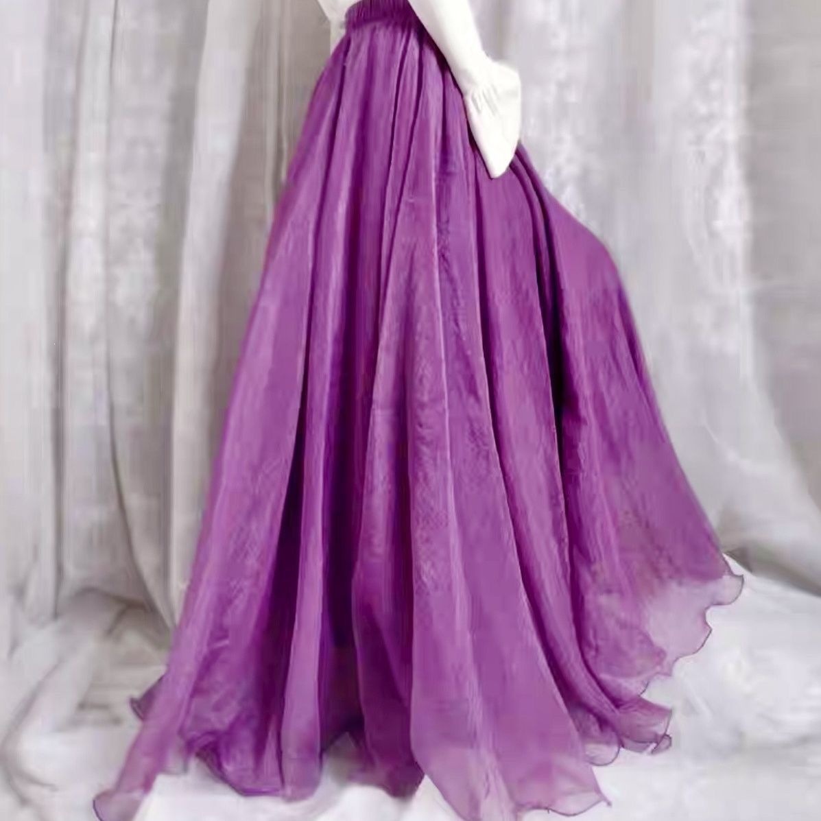 Váy maxi bohemian dáng xòe 8m chất chiffon đi biển mùa hè 2026 — Xanh da trờicolor, Xanh ngọc bích, Đậu đỏ tím, màu bạc chi tiết 4