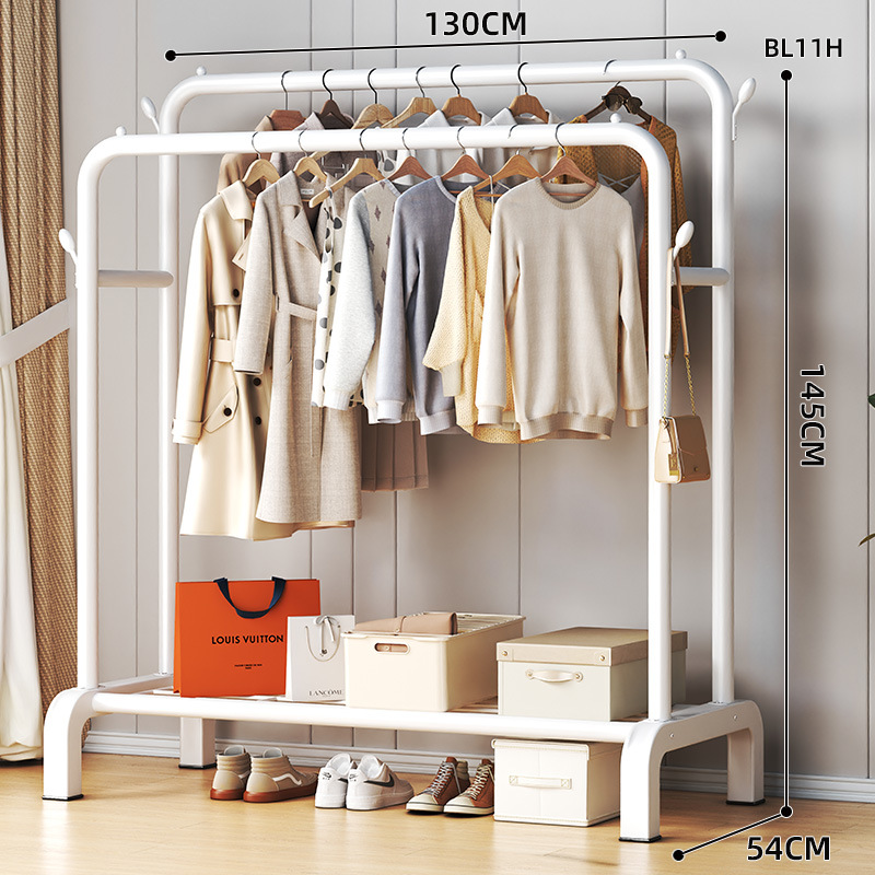 더블 폴 130cm 흰색 수납 선반 4개의 옷걸이