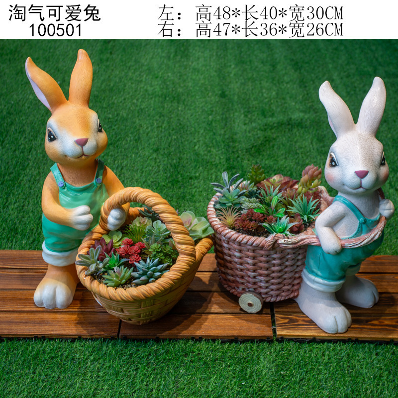 New Cartoon Cute Animal Rabbit Flower Pot Resin Succulent Flower Pot Outdoor Courtyard Toddler Garden Ornament Decoration