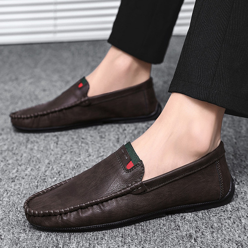 Men's casual leather shoes round toe summer comfortable and breathable beanie shoes men's set of foot driving loafers drop shipping