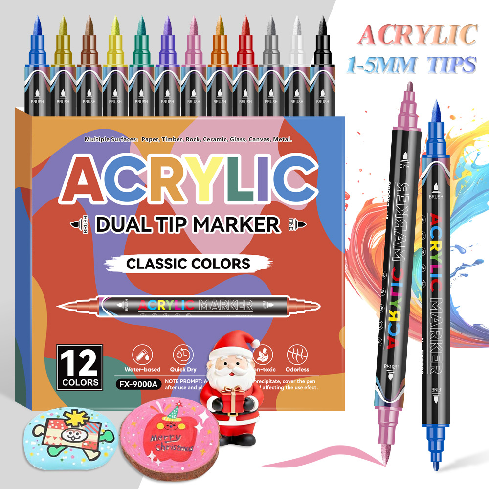 Transfronterizo blando y duro de doble cabeza acrílico marcador de pluma de dibujo especial para artes plásticas plegable color opaco papel marcador