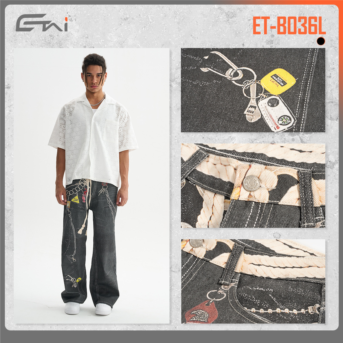 ETAI Hombre| 2025 nuevo tipo de botón impresa en 3D jeans de estilo neutro pesado algodón hombre casual