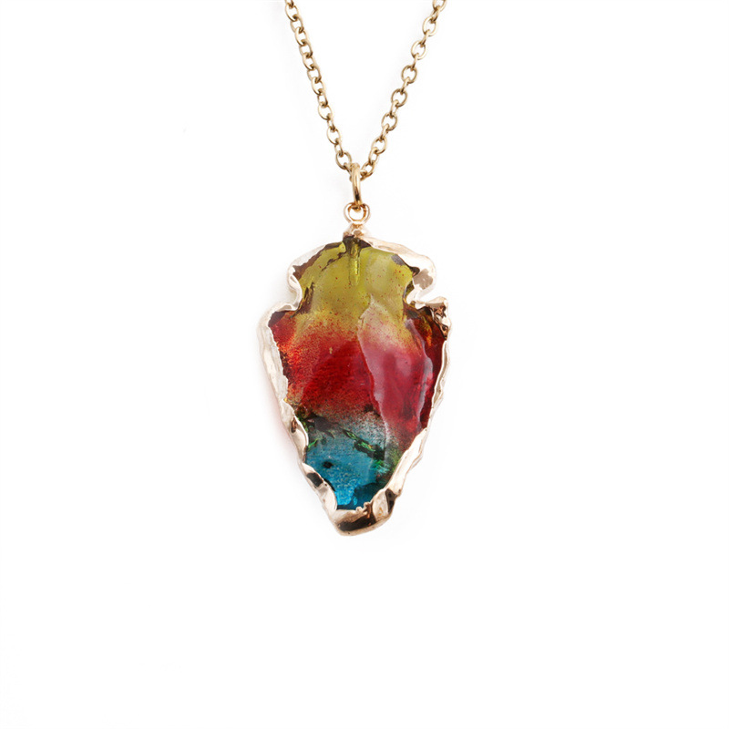 wholesale jewelry multicolor triangle cystal stone pendant stainless steel necklace nihaojewelry