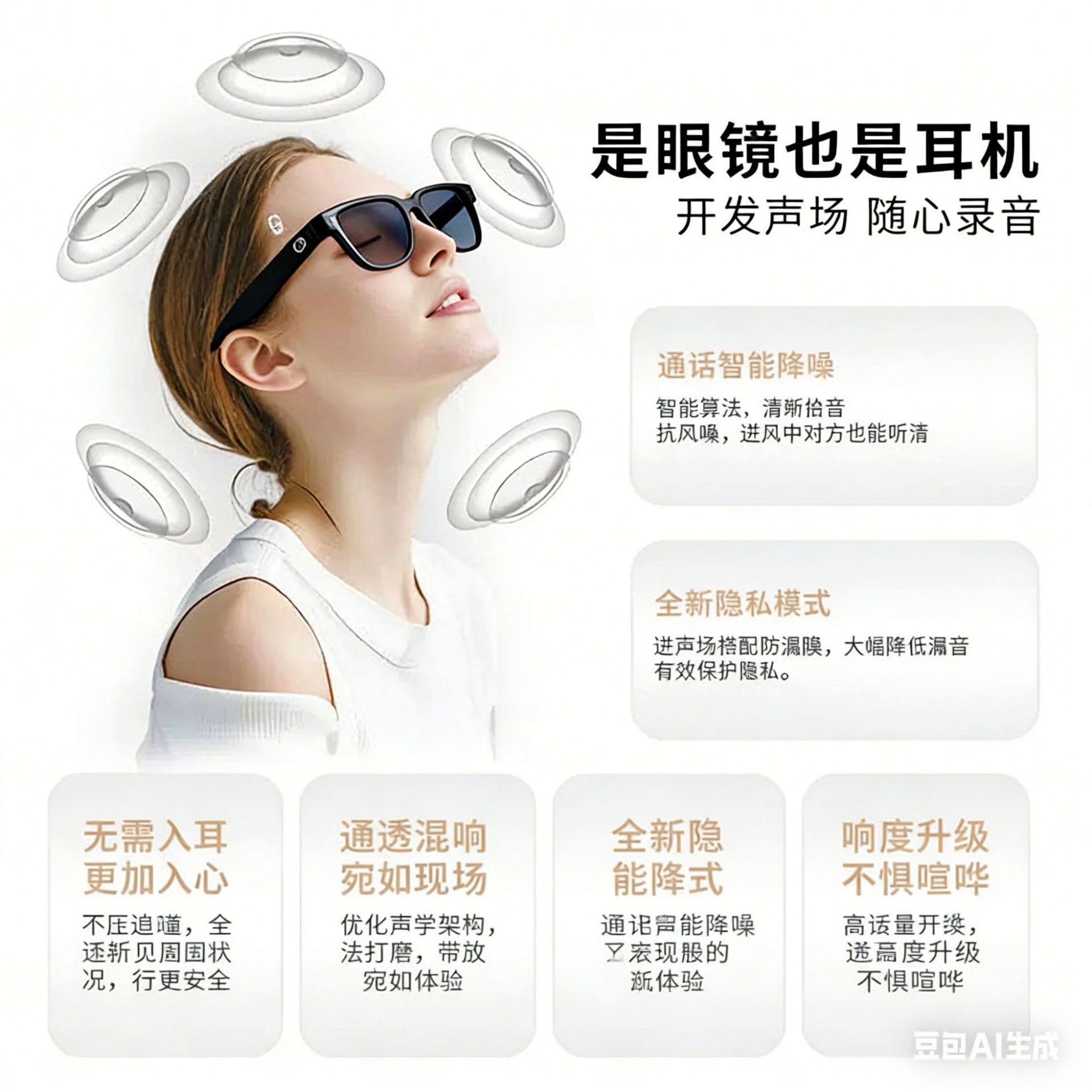 蓝牙眼镜智能ai翻译耳机偏光太阳墨镜无线听歌通话开车运动骑行镜