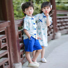 六一儿童古风演出服男童中国风汉服民国唐装2023新款女童旗袍夏季