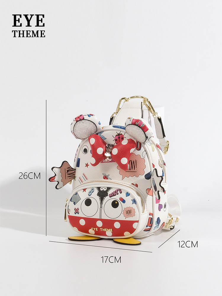 Mujeres lindas mini mochila impresión casual bolso de pecho de dibujos animados multipropósito cambiante chicas calle PU2152 #