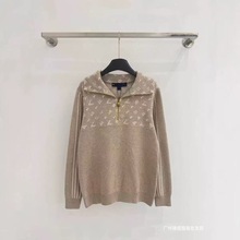 南油直供高定款L家25秋冬新款字母提花半拉链套头针织衫男女同款