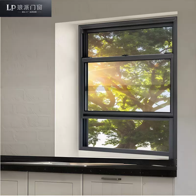 源头厂家美式提拉窗奶茶店咖啡店厨房厕所提升窗菜品出餐窗黑灰色
